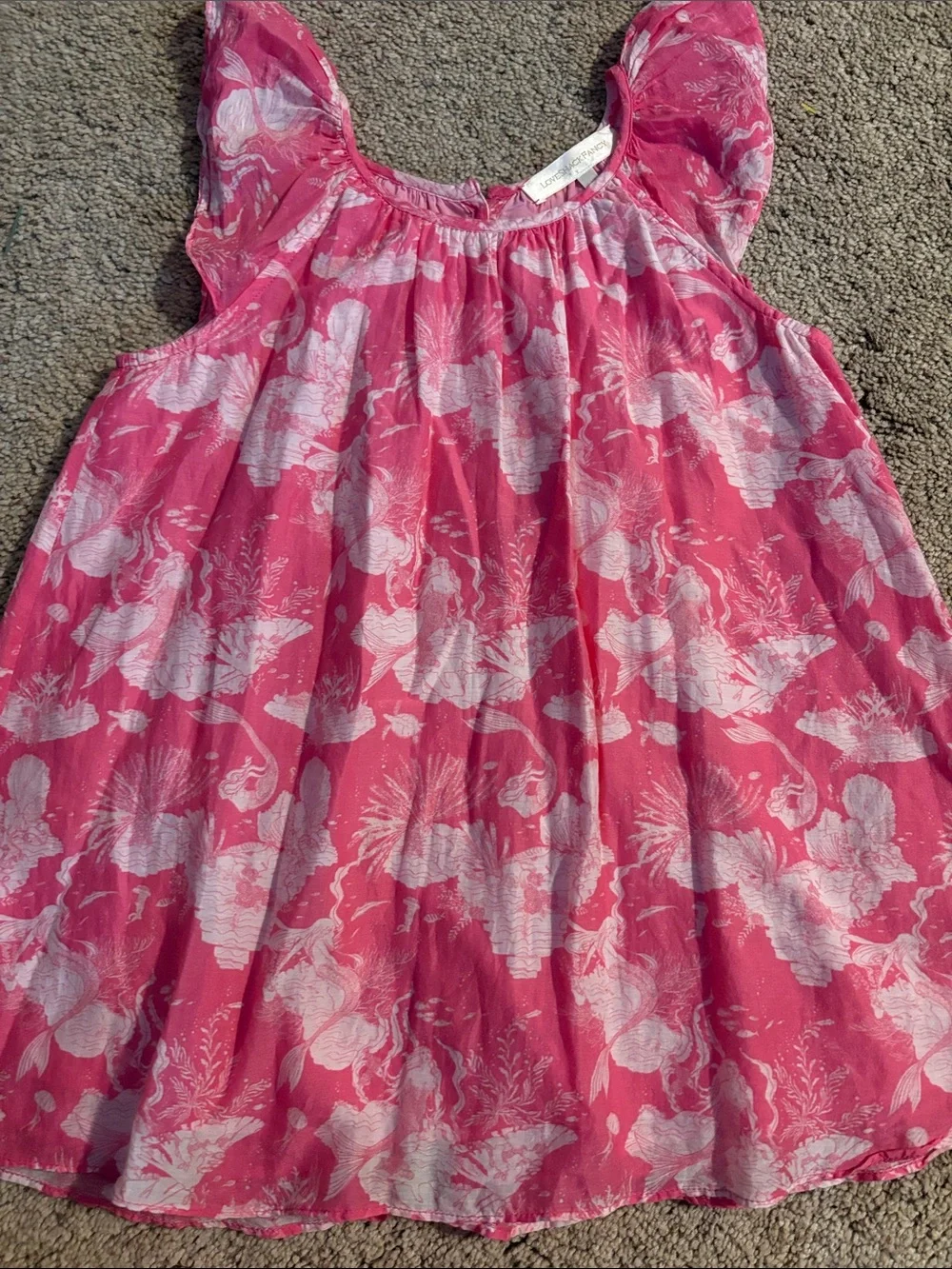 LoveShackFancy Girls Pink Cotton Silk Blend Mermaid Print Lou Dress Size 4 5